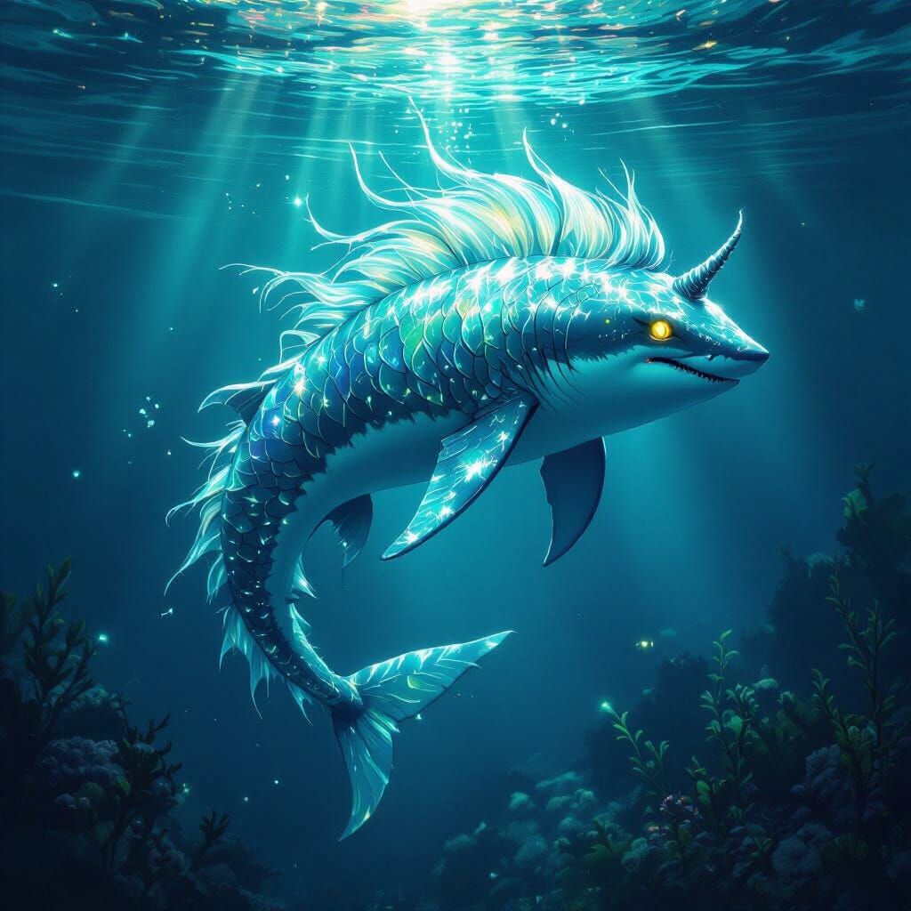 Shark-Horse Hybrid Emerges from Bioluminescent Ocean