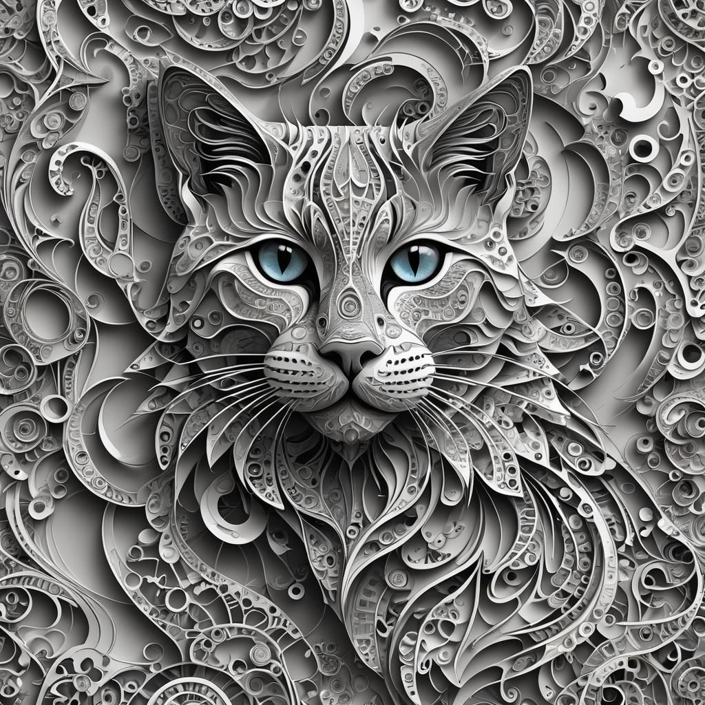 Abstract Vector Fractal with Zentangle Patterns