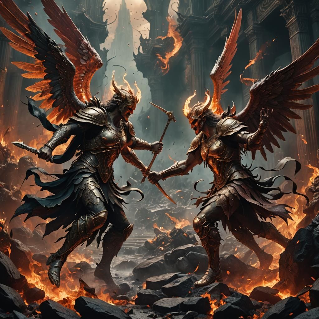 Angels Clash in Hell: Detailed Matte Painting