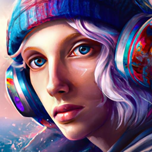Girl with Headphones: Hyperdetailed Art Nouveau Portrait
