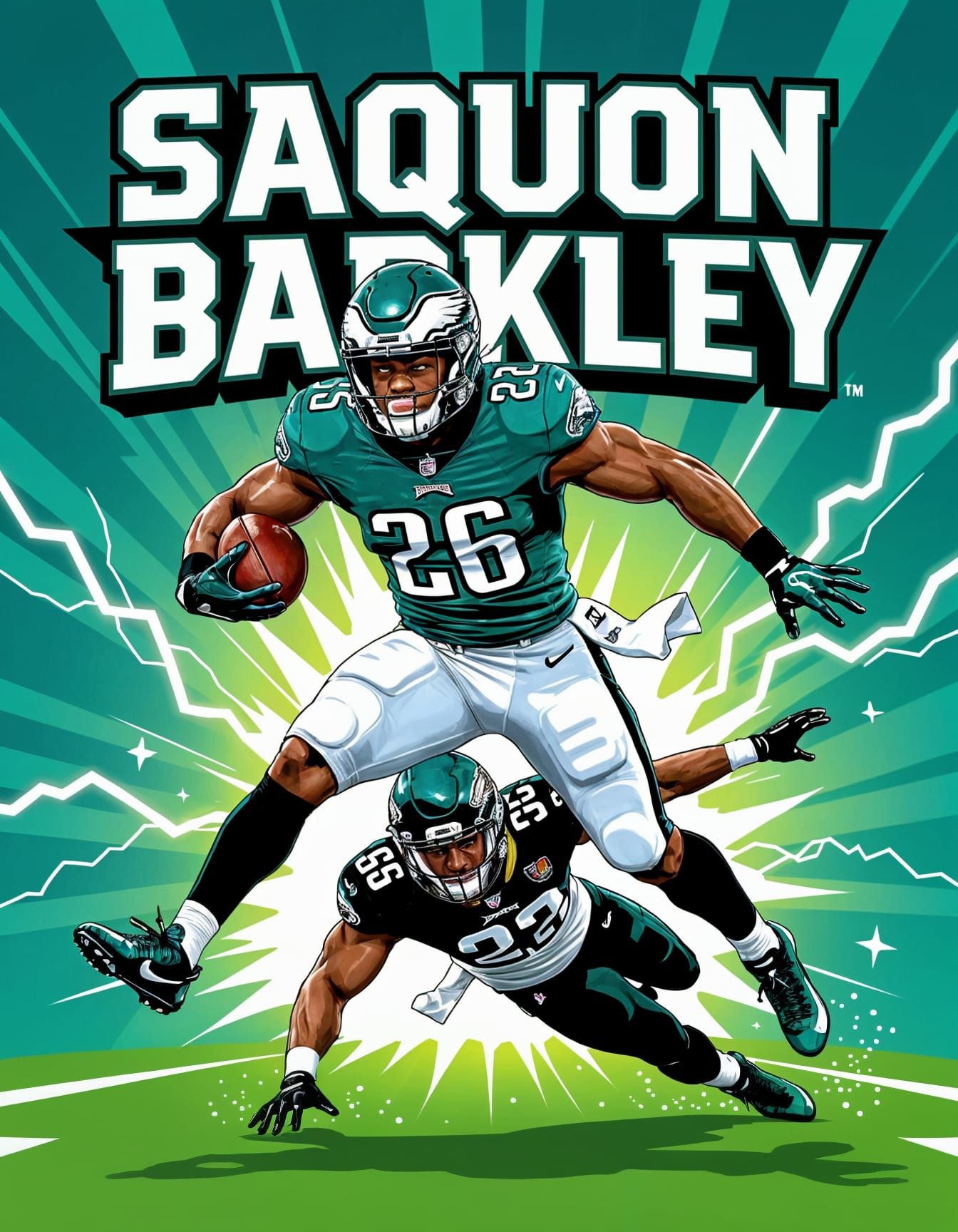 Saquon Barkley Leaping, Dynamic Sports Illustration