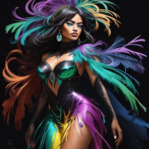 Peacock Woman: Abstract Expressionist Portrait