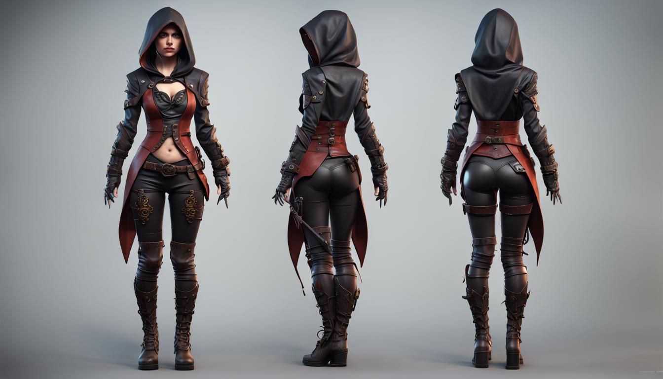Emo Assassin in Leather: Detailed Matte Painting