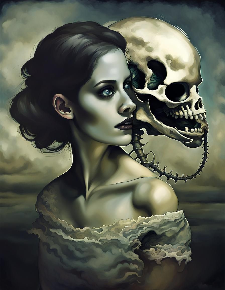 Surreal Landscape with Distorted Shadows in Art Nouveau Styl...