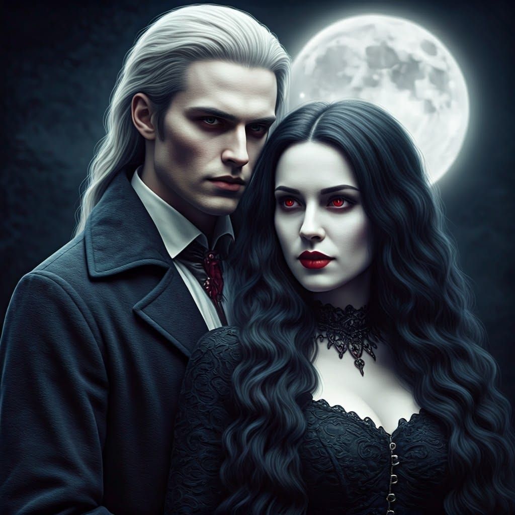 Vampire Couple Under Moonlit Romance