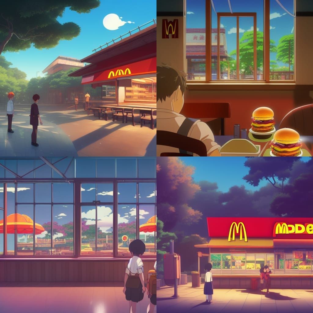 McDonald's Restaurant in Studio Ghibli Anime Style