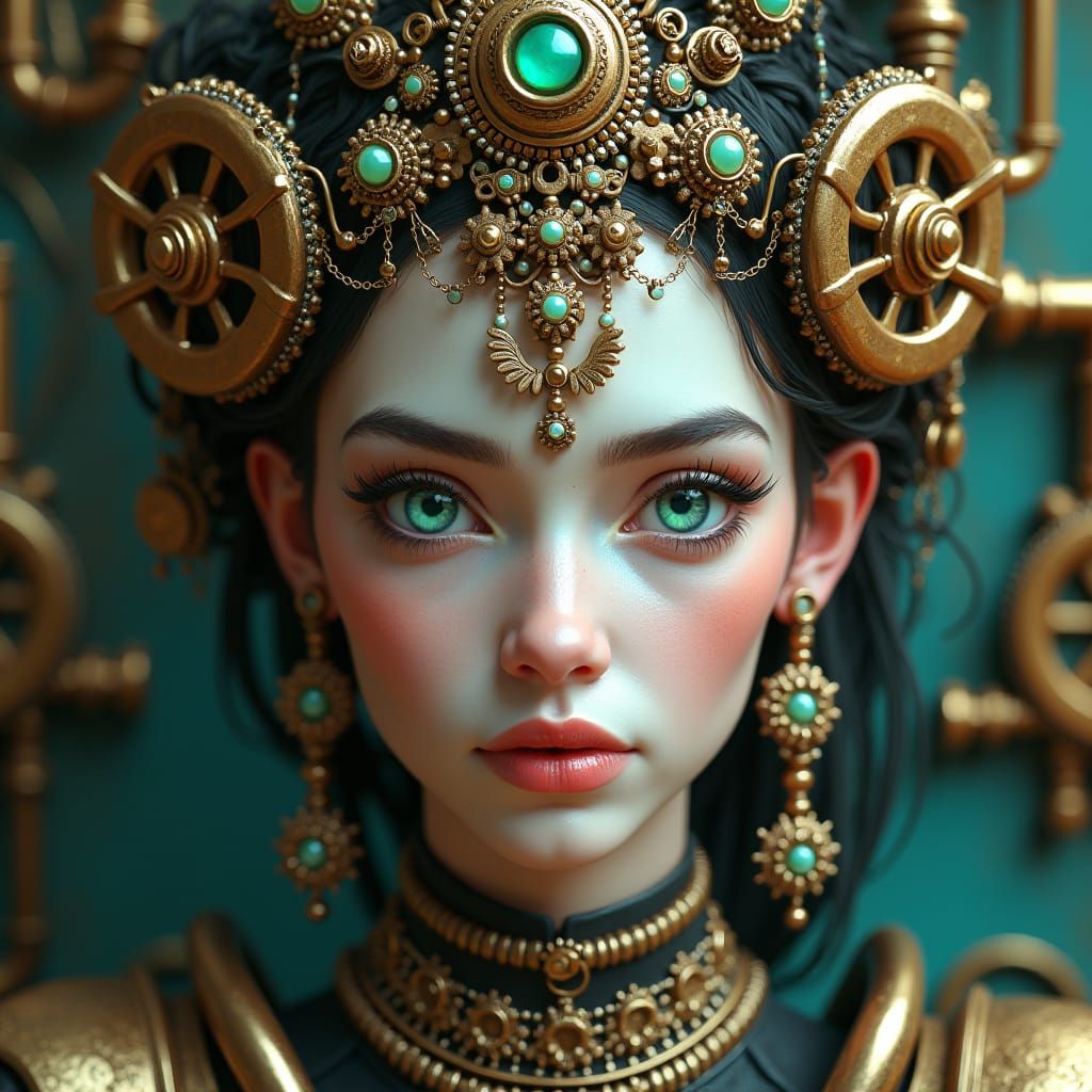 Steampunk Woman Portrait with Emerald Eyes