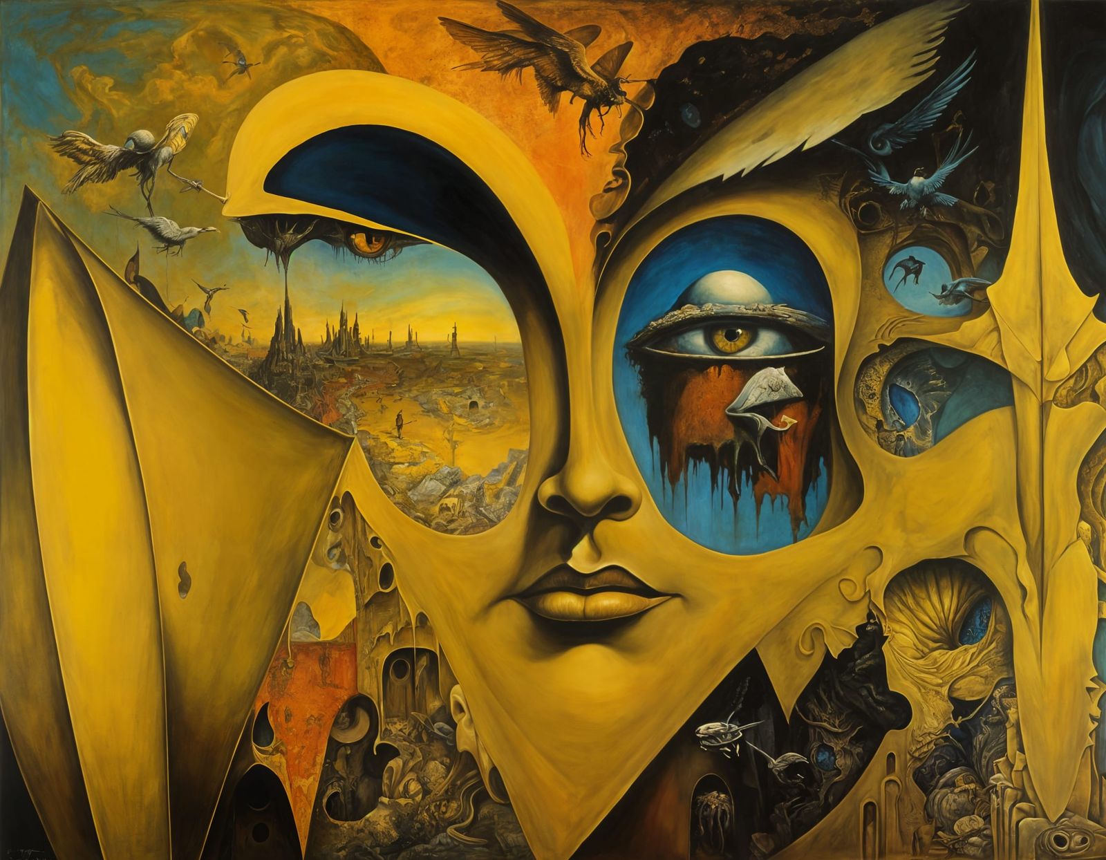 Surrealistic Oil Painting with Winged Thoughts