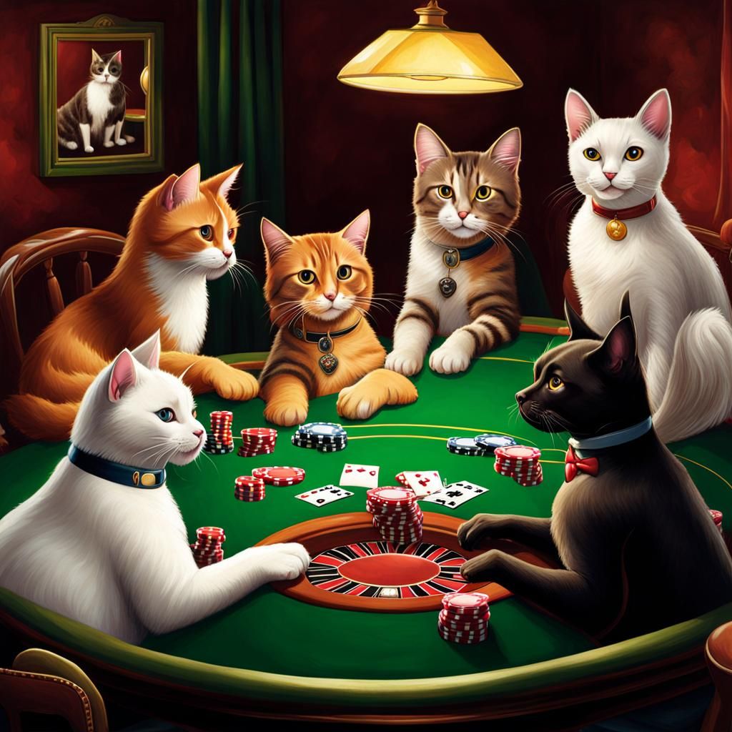 Cats and Dogs Play Poker Game