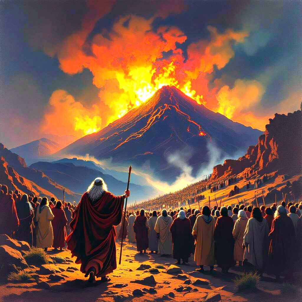 Moses Leads Israelites to Fiery Mount Sinai