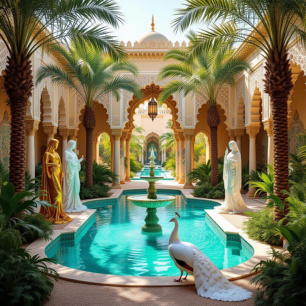 Mystical Desert Garden with Turquoise Fountains