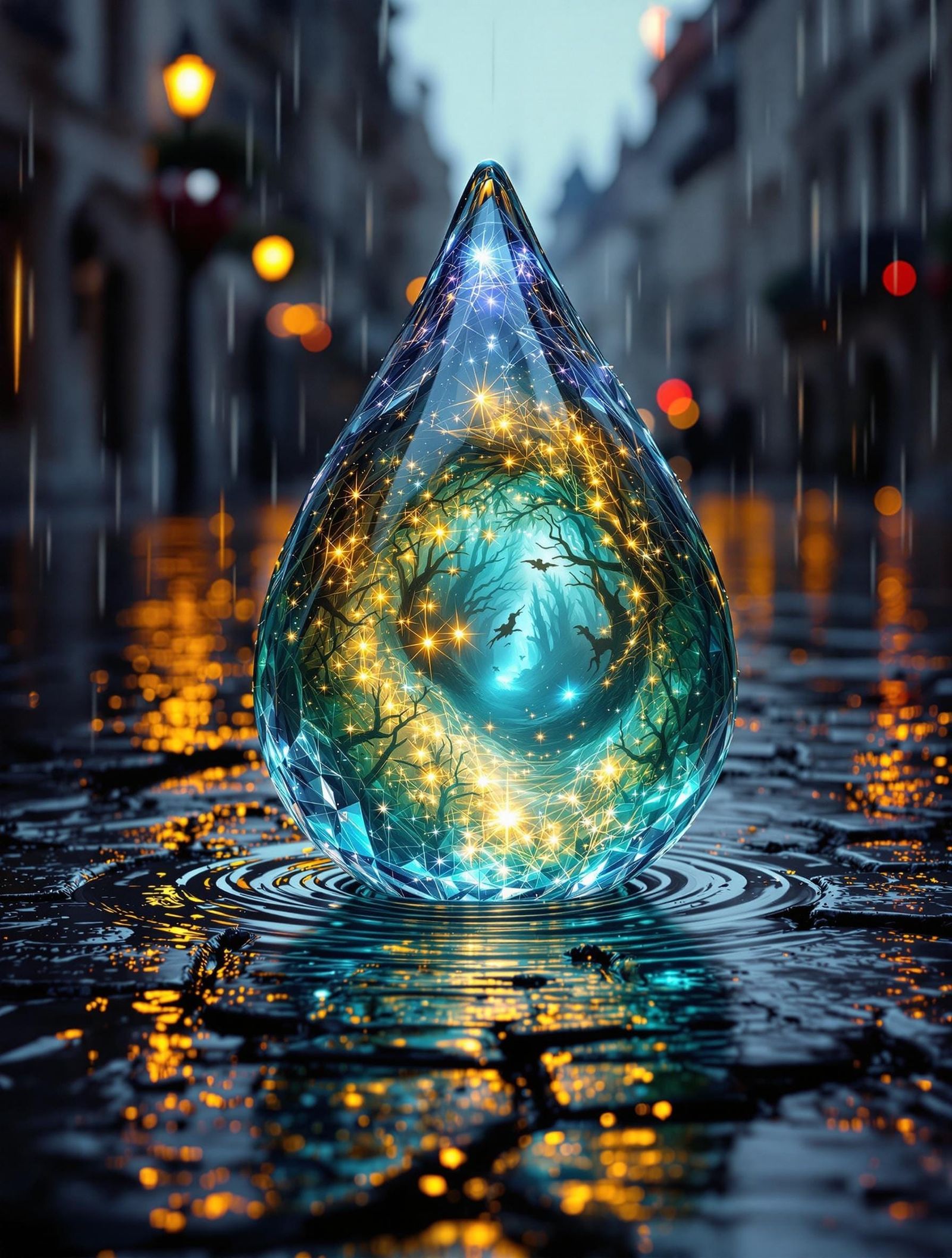 Enchanted Portal Unfolds in a Raindrop