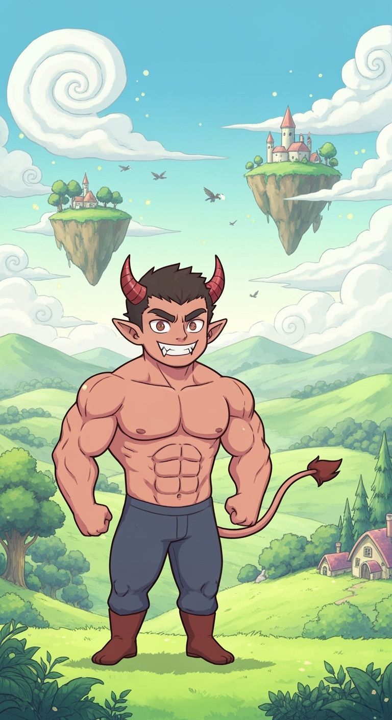 Chibi Devil in Studio Ghibli Anime Landscape