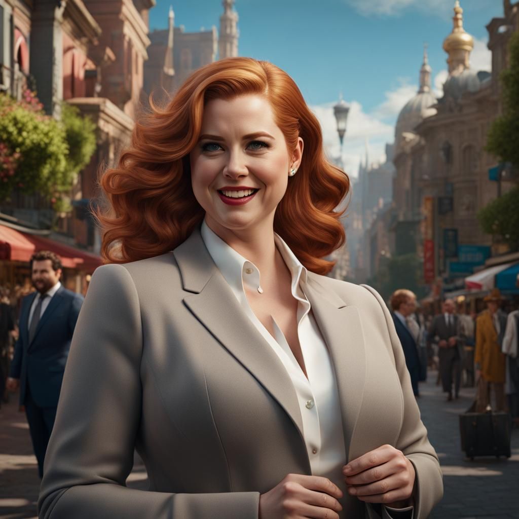 Happy Overweight Woman in Suit: Hyperrealistic Portrait