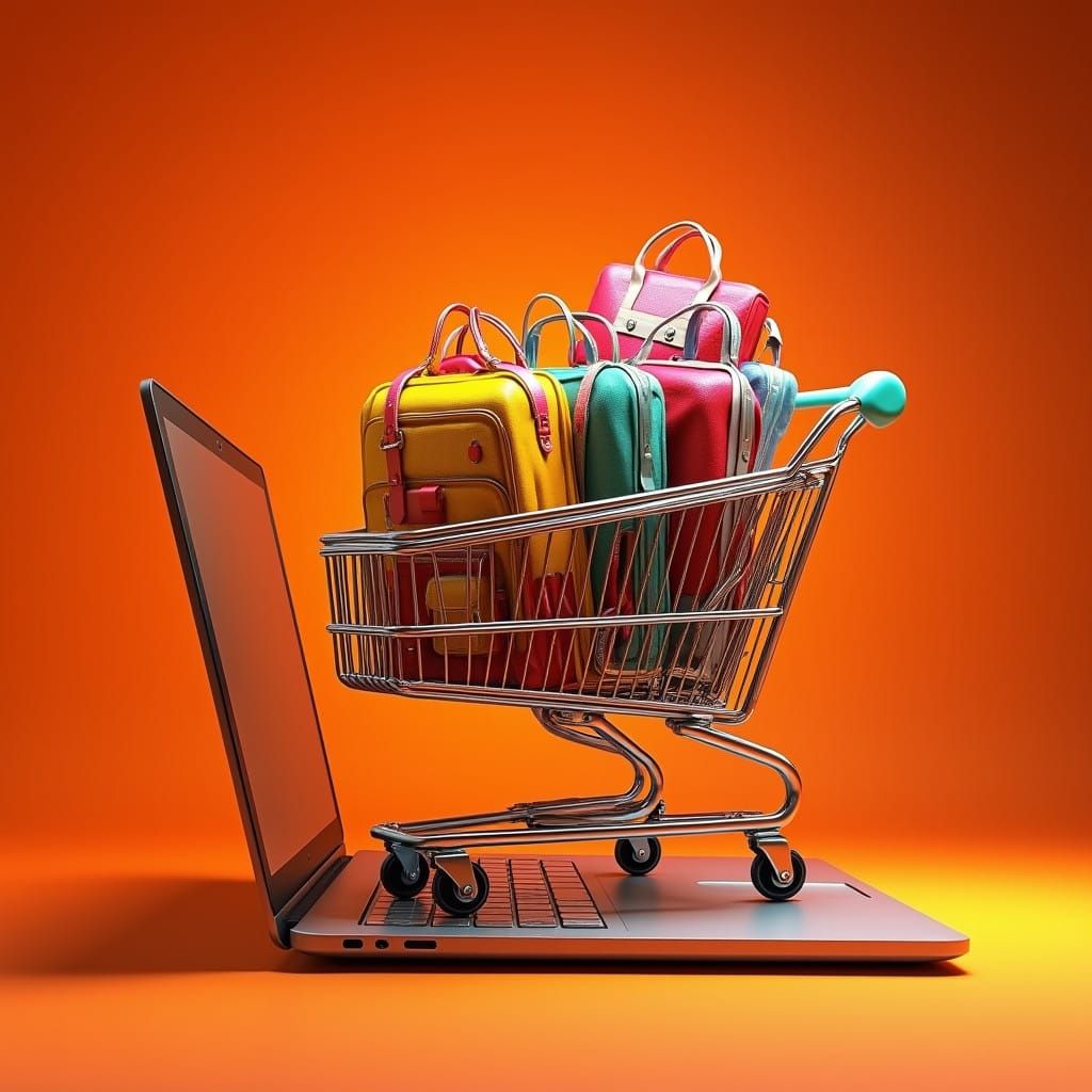 Vibrant Digital Notebook with Futuristic Shopping Cart and C...