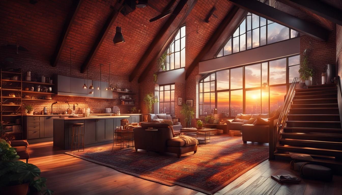 Sunset View in Loft Apartment: Digital Matte Painting