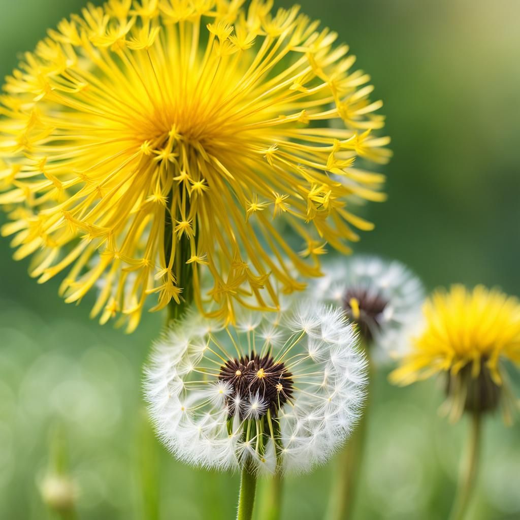 Dandelions in Bloom and Seed: A Detailed Photo