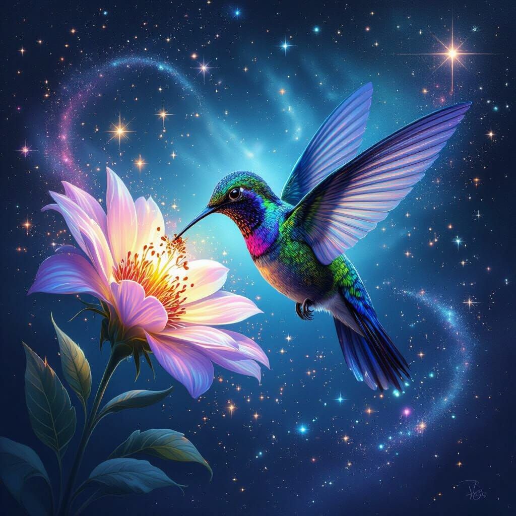 Giant Bioluminescent Hummingbird Drinks Cosmic Nectar
