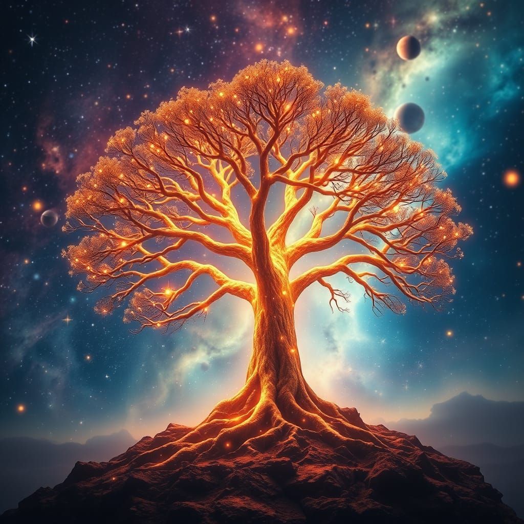 Ethereal Tree of Life in Vibrant Galaxy