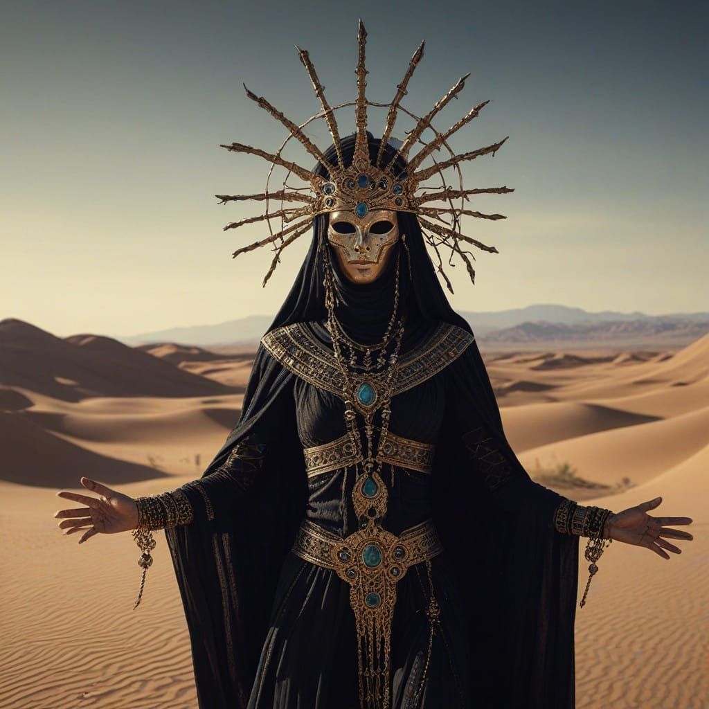 Dark Desert Sorceress in Tattered Black Robes