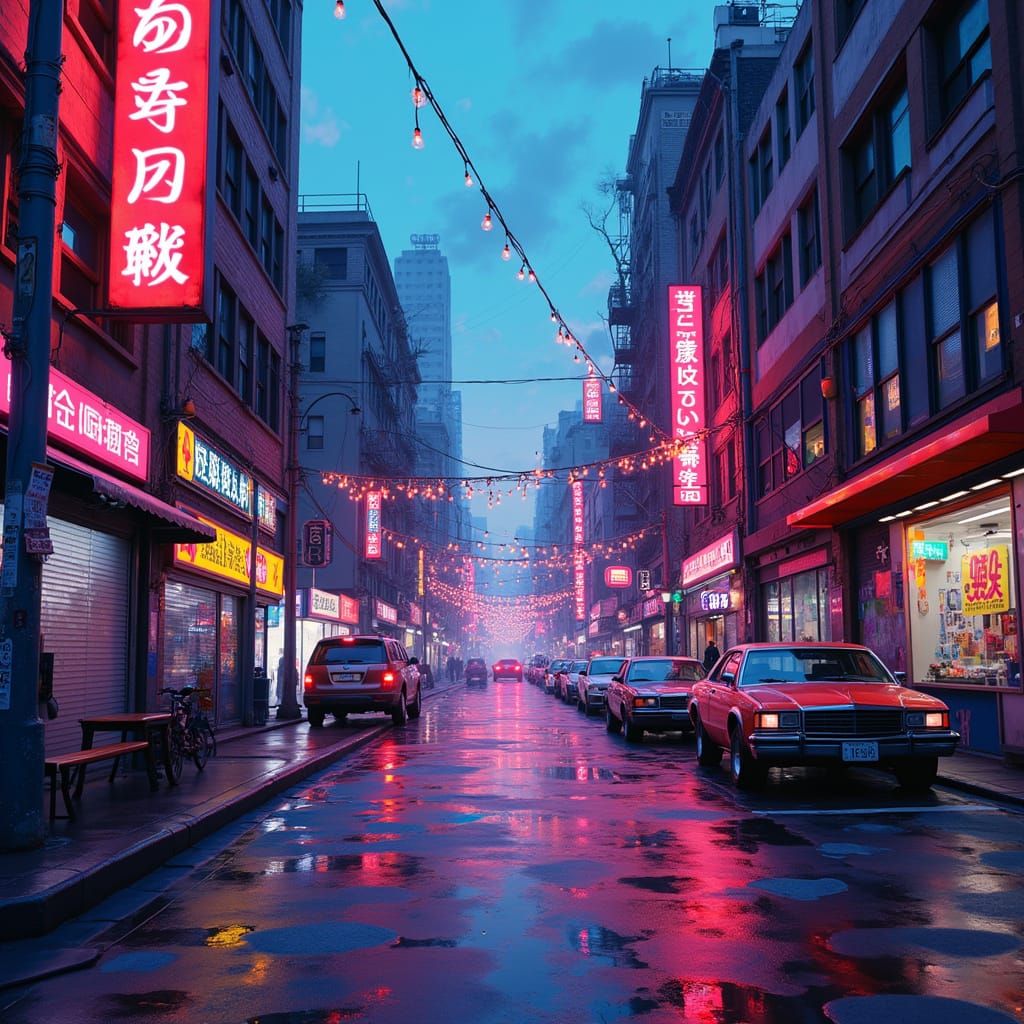 Neon Cityscape with Graffiti in Digital Art Style