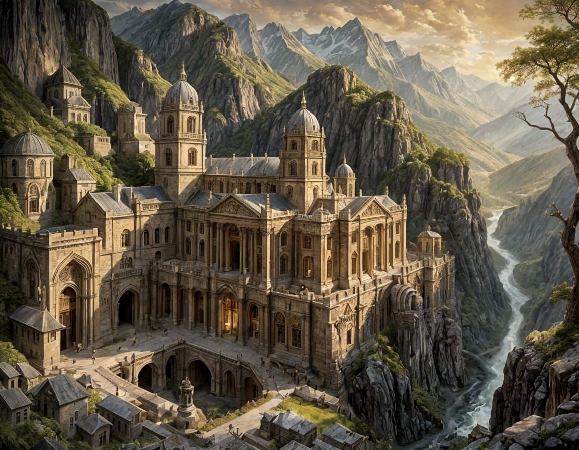 Mountain Fortress Inspired by Bodleian Library: Oil Painting