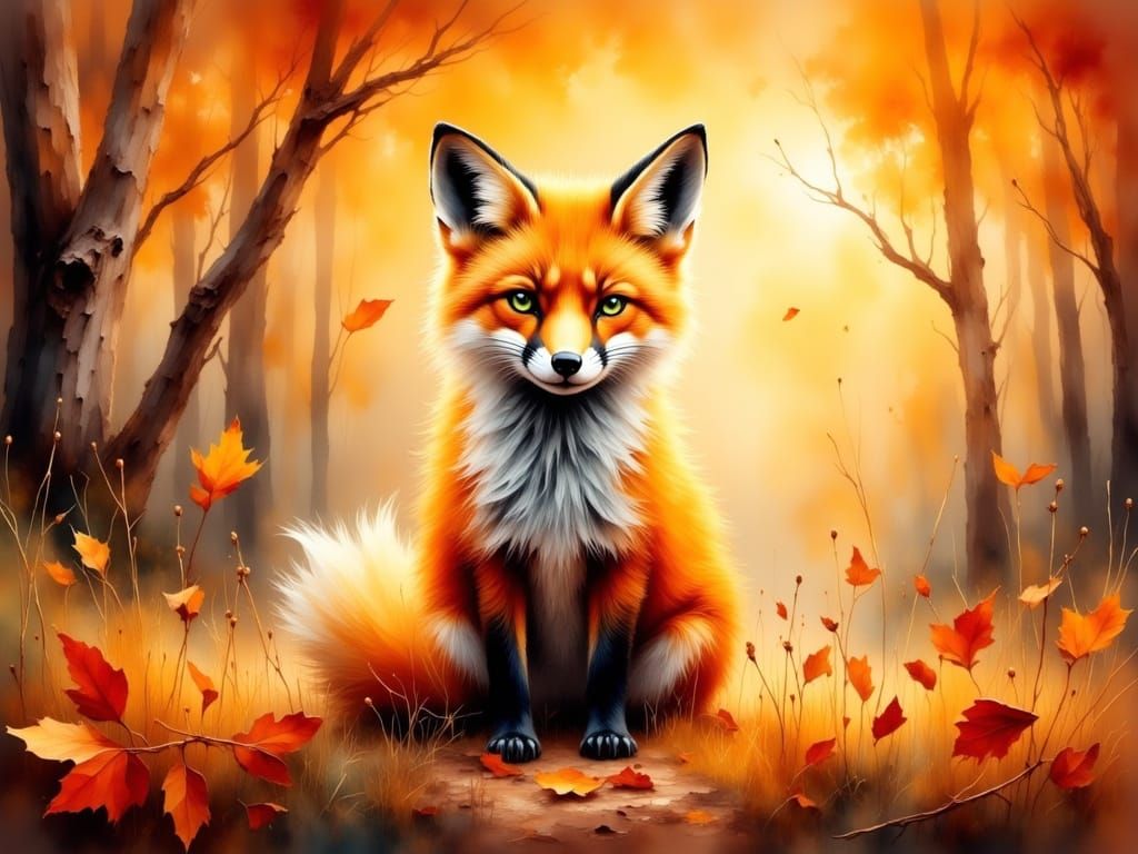 Whimsical Fox in Vibrant Autumn Wonderland