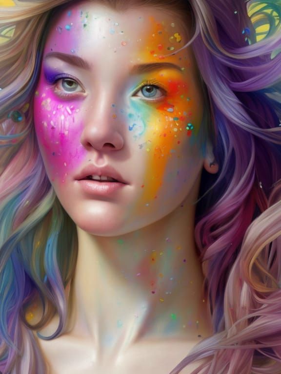 Woman with Rainbow Face Paint in Artgerm Style