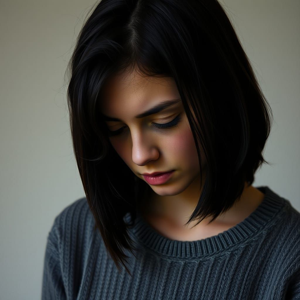 Contemplative Young Woman Portrait in Soft Natural Light