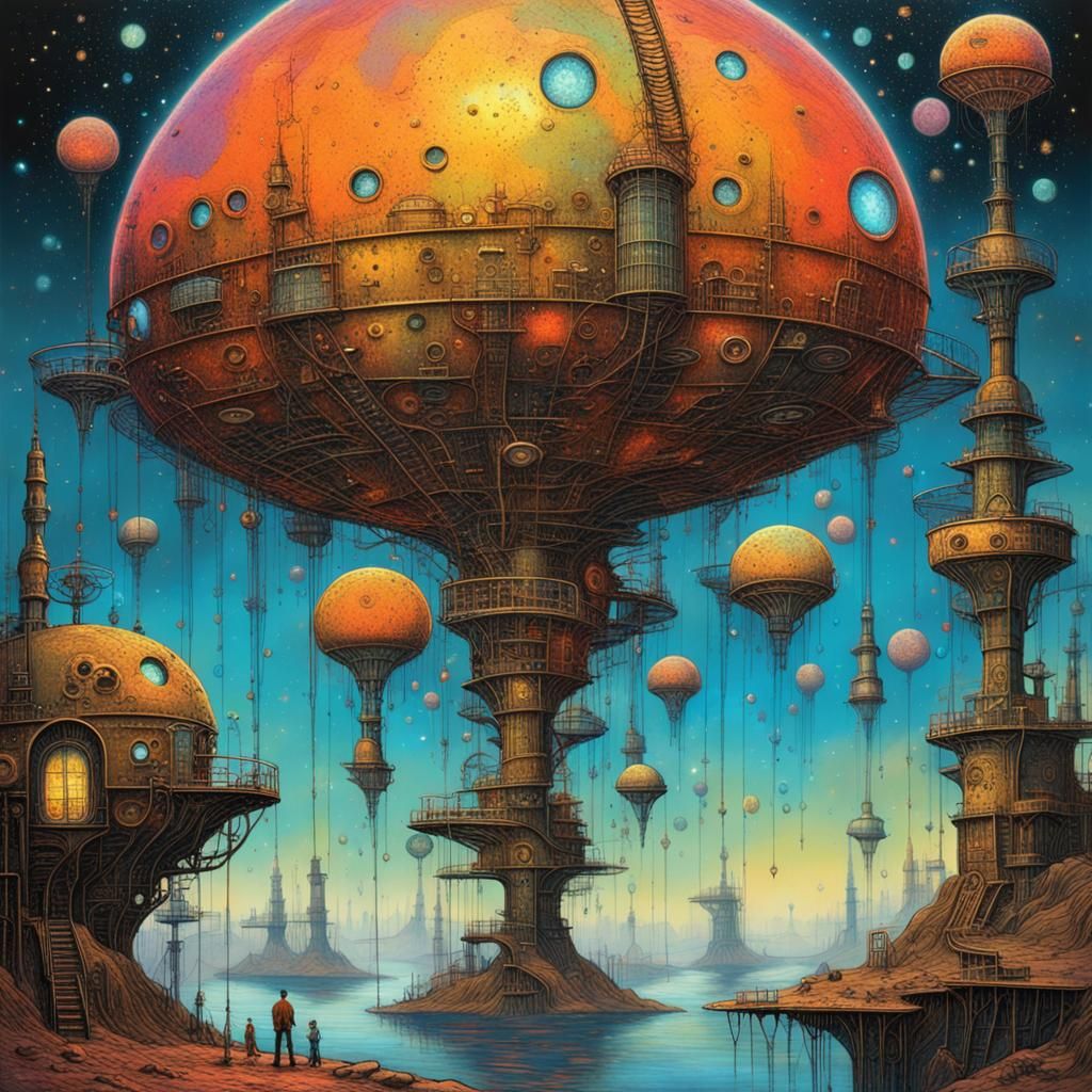 Steampunk Moonbase in Surreal Style