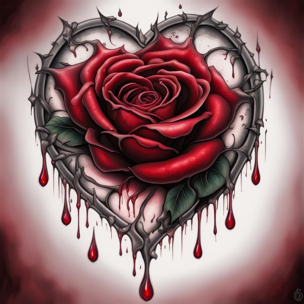 Scarlet Rose Heart Tattoo: Fantasy Concept Art