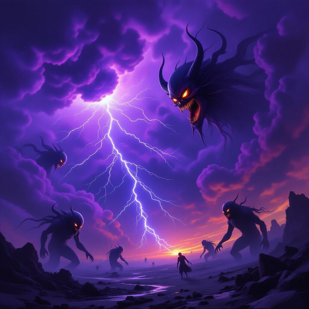 Eerie Cosmic Storm with Demonic Creatures