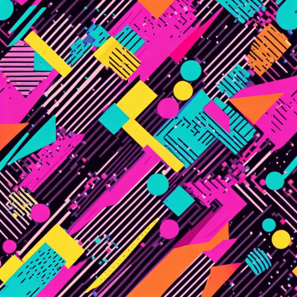 Abstract Memphis Design Pattern in Synthwave Neon