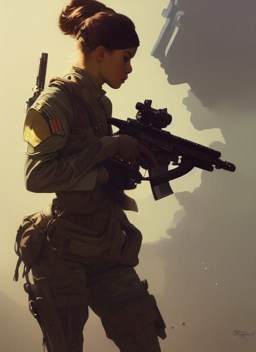 Cyberpunk Soldier Girl Portrait with Assault Rifle