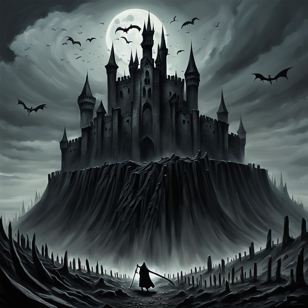 Grim Reaper Devouring Souls Near Gloomy Castle