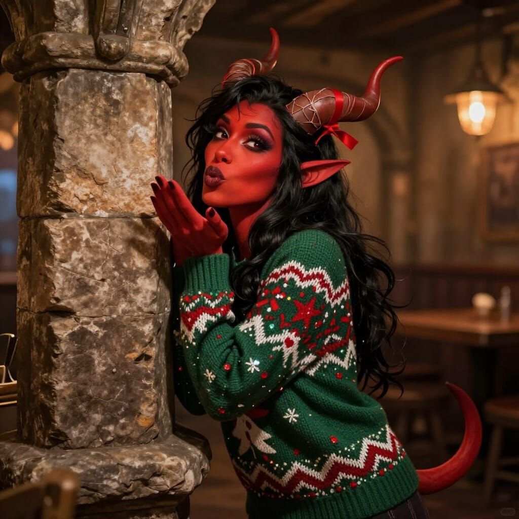 Tiefling Bard Kisses in Fantasy Tavern