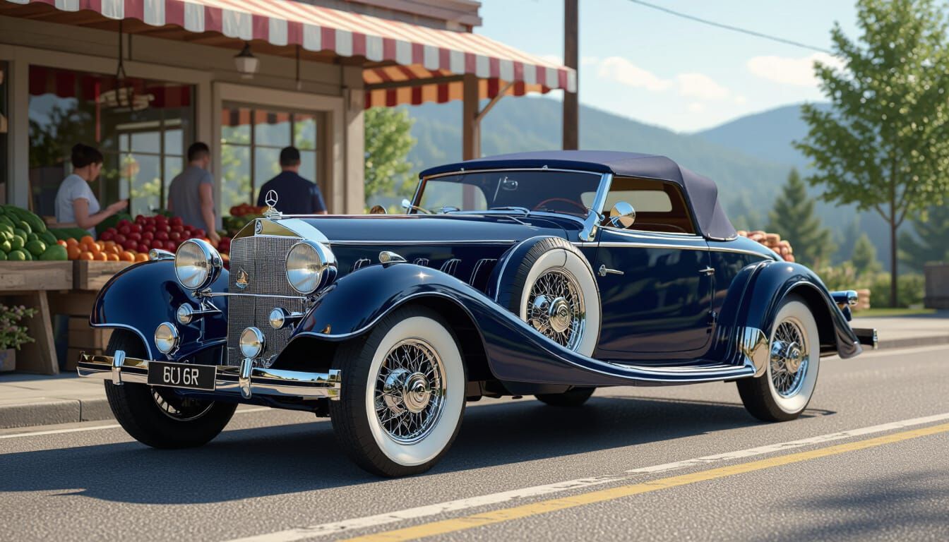 1936 Mercedes Benz 500K Roadster in Navy Blue, Photorealisti...