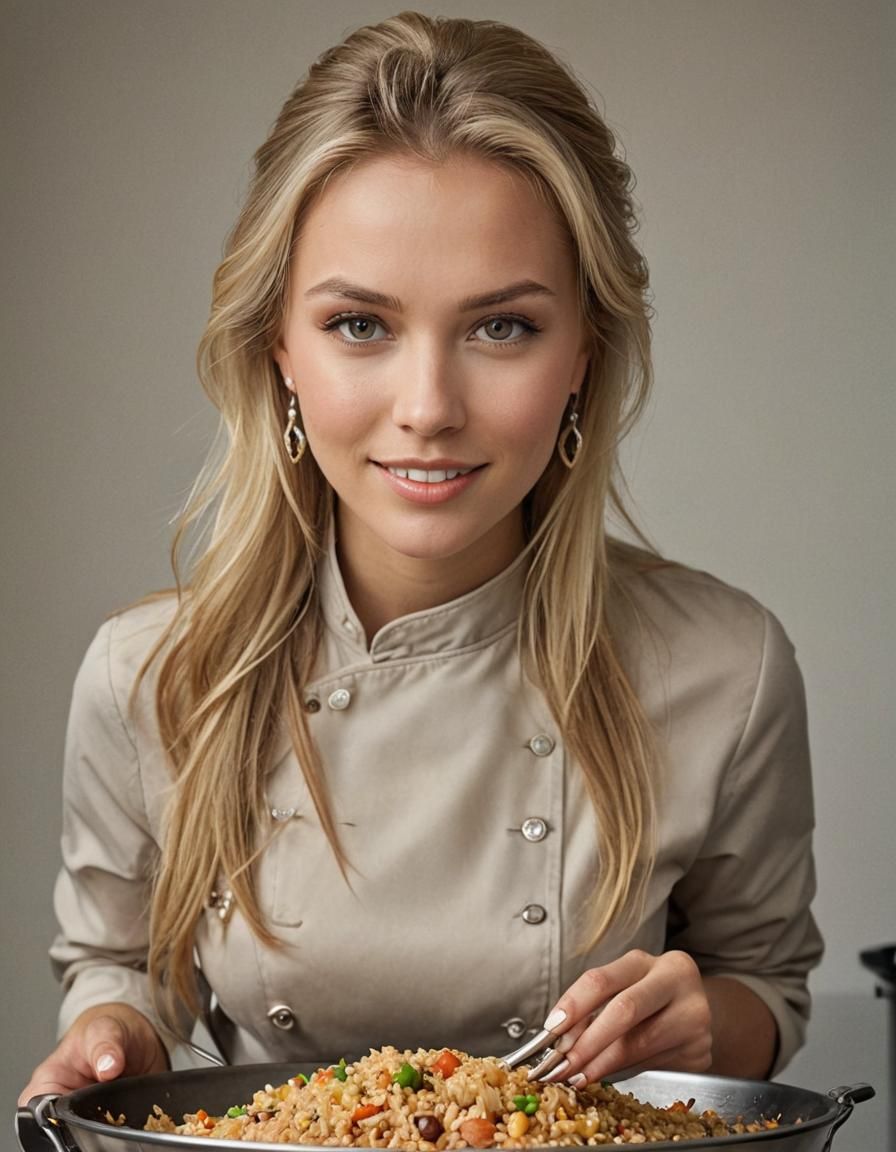 Chef Cooks Fried Rice in Wok, Photorealistic Style