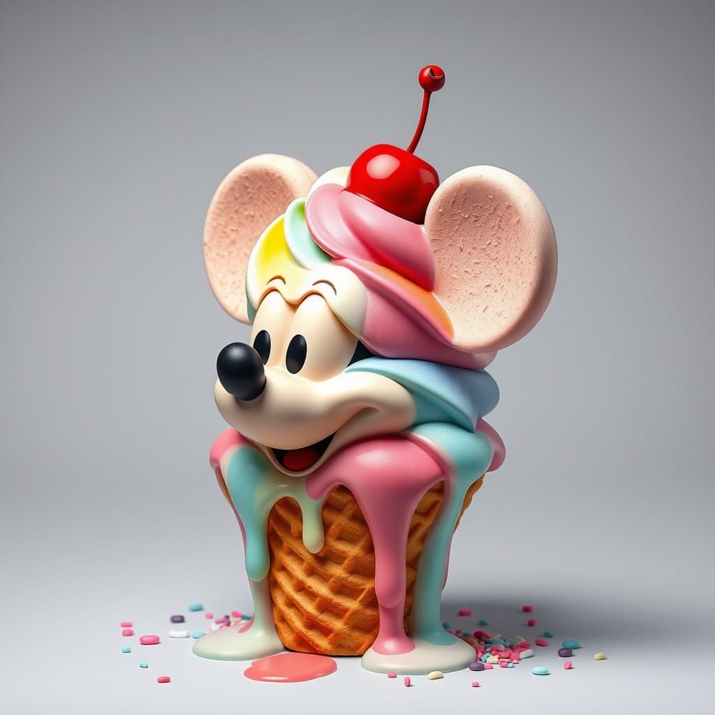 Surreal Whimsical Ice Cream Sculpture of Mickey Mouse