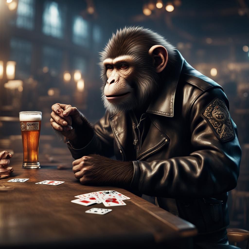 Anarchist Monkey Playing Poker in Hyperreal Detail