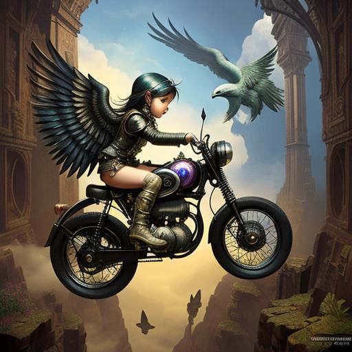 Steampunk Holographic Map on Winged Motorbike
