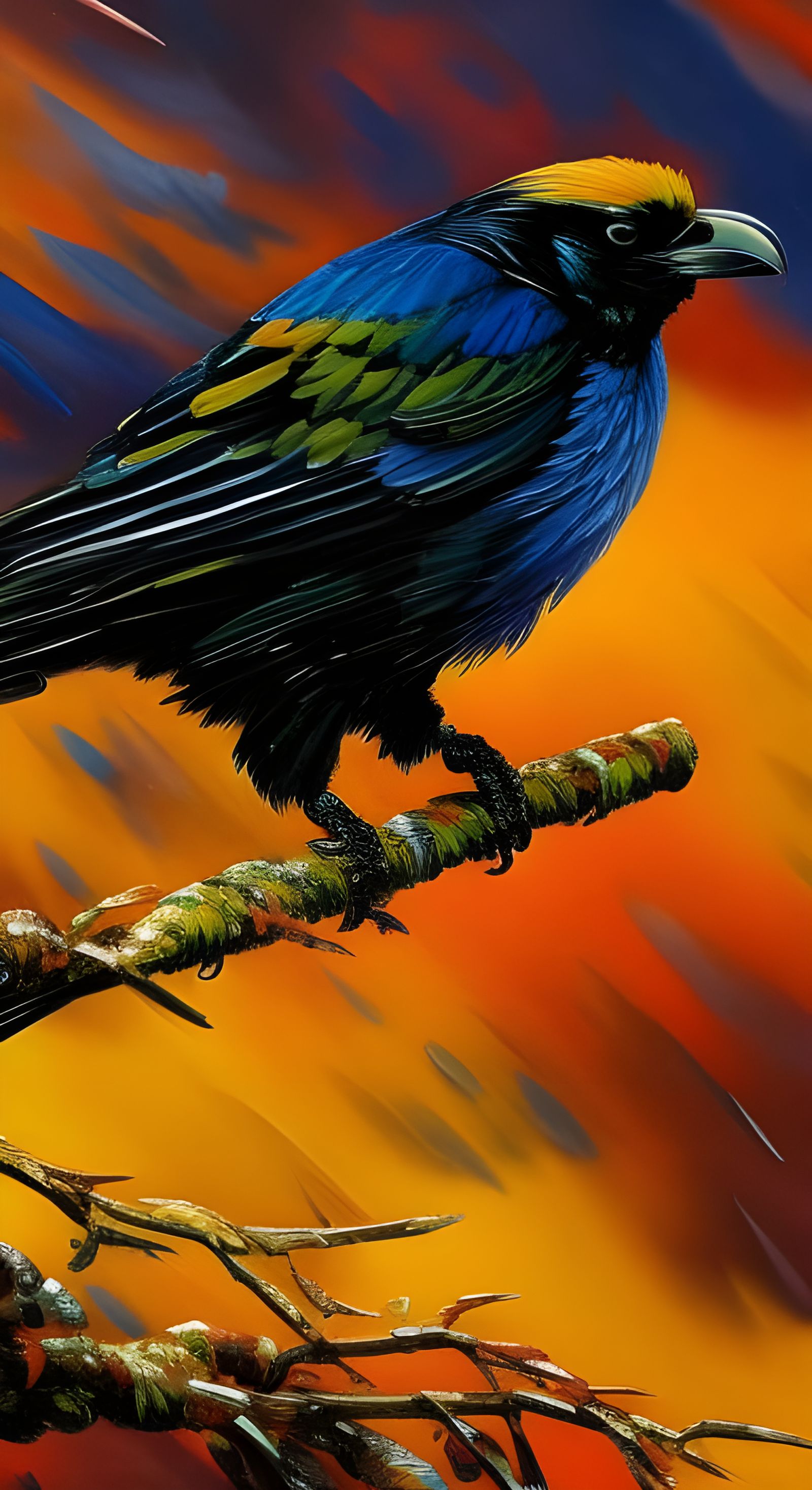 Cyberpunk Raven with Autumn Eagle Features as Impasto Painti...