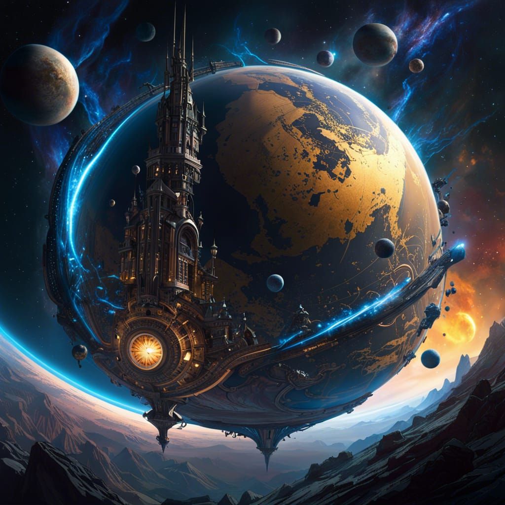 Cruise Ship Orbiting Earth in Sci-Fi Fantasy Style