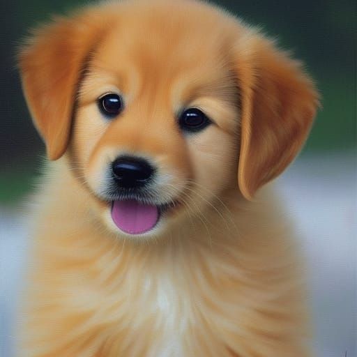 Joyful Golden Retriever Puppy Portrait as Impressionism Pain...