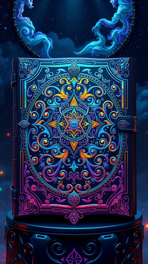 Ethereal Cosmic Tome in Radiant Prismatic Colors