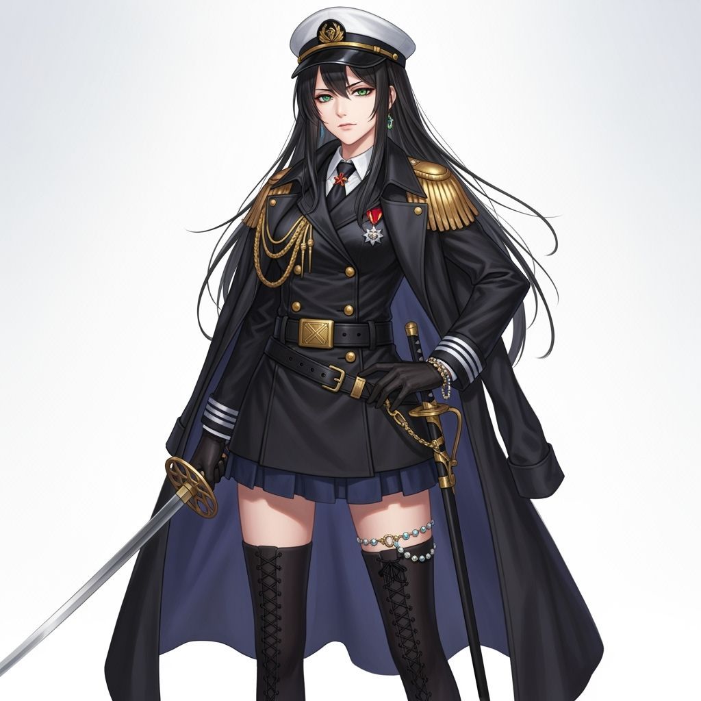 Anime Female Admiral With Sword, Concept Art Style