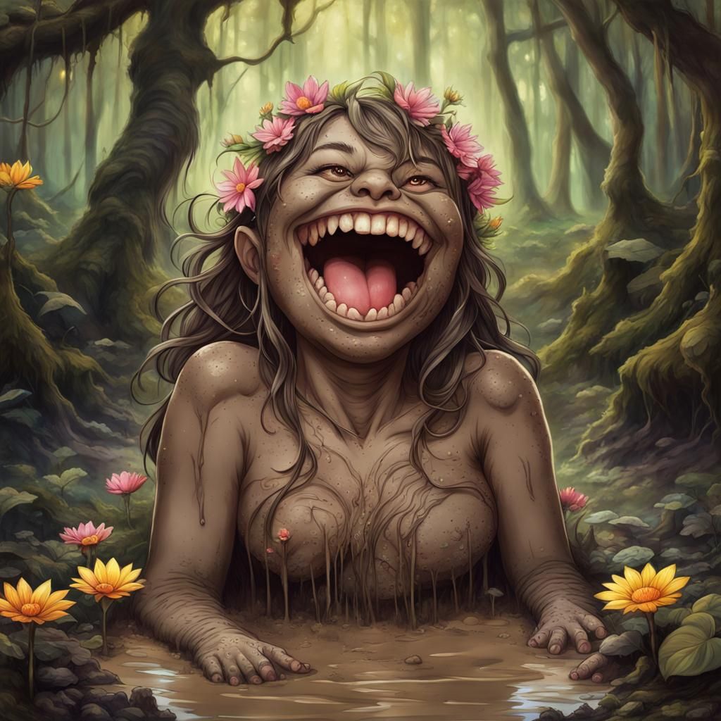 Mud Monster and Swamp Flower Woman in Anime Style