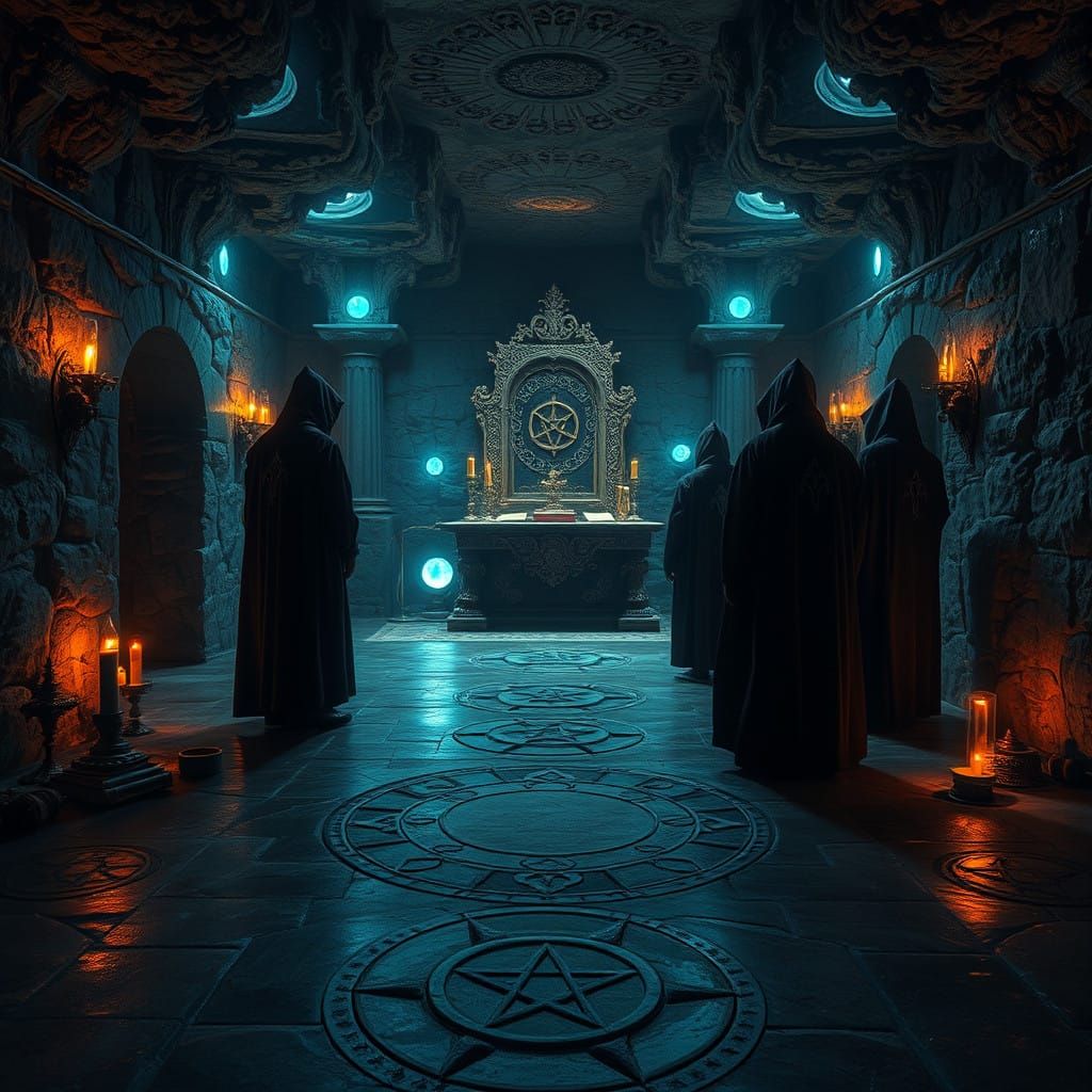 Ancient Temple Chamber with Enchanted Crystals and Arcane Ar...