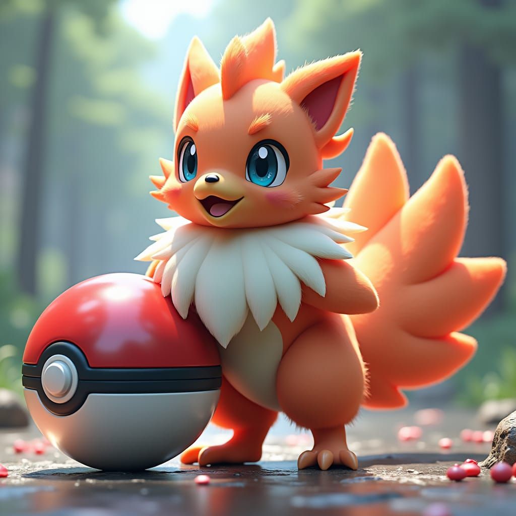 Hyper-Realistic Psychic Pokémon with Poké Ball in 3D Anime A...