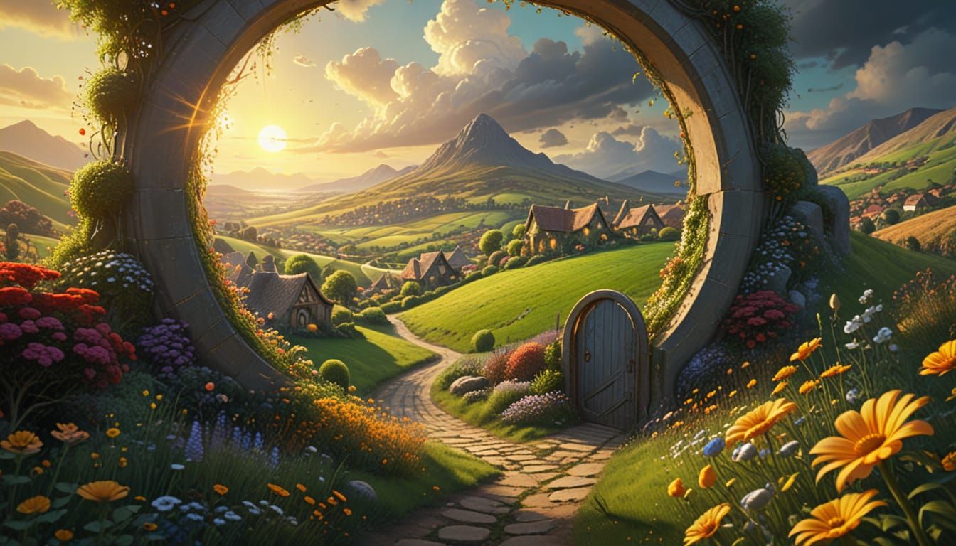 Surreal Portal to a Vibrant Garden Village